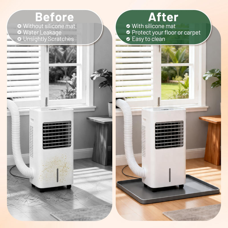 Portable Air Conditioner Silicone Drip Mat, 23.6''x19.7''x0.78'' Portable AC Drip Pan,Under Portable AC Drip Tray with Raised Edge,Spill-Proof- Ideal for Ice Makers, Humidifiers, Dehumidifier- Grey