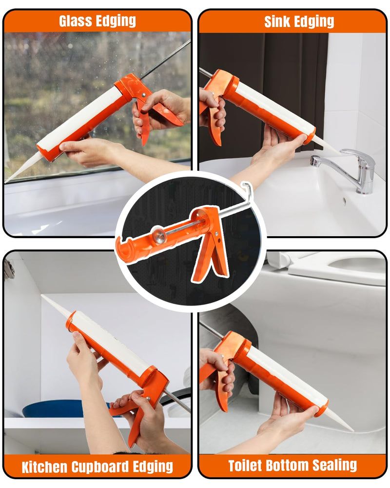 Holothurian Caulking Gun, Caulk Gun No Drip,Sealant Finishing Tool Grout Scraper for Kitchen Bathroom Window Sink Joint, 1/10 Gallon Cartridge, 10:1 Thrust Ratio 10:1 Thrust Ratio | 1 Pack