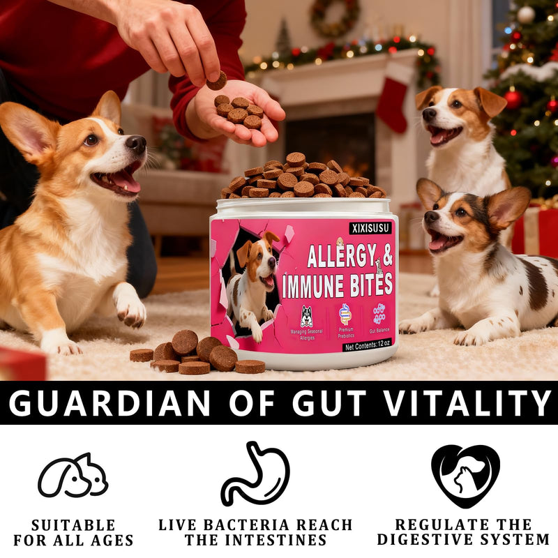 XIXSUSU Allergy Relief Chews for Dogs 12 oz | Itch & Hot Spot Relief for Skin & Coat Health | Grain Free Soft Chews for Dog Allergies | Gut Health for Dog Allergies & Sensitive Stomach
