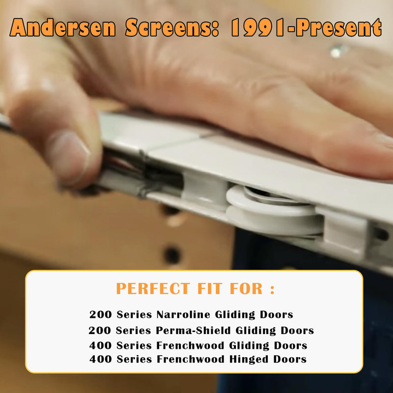 Gliding Screen Door Roller Assembly Fits for Andersen Upper #1997063 & Lower #1997310 (1991 to Present), 1-1/4" Nylon Concaved Wheels, Edge Adjustable (2 Pairs) Upper+Lower Screen