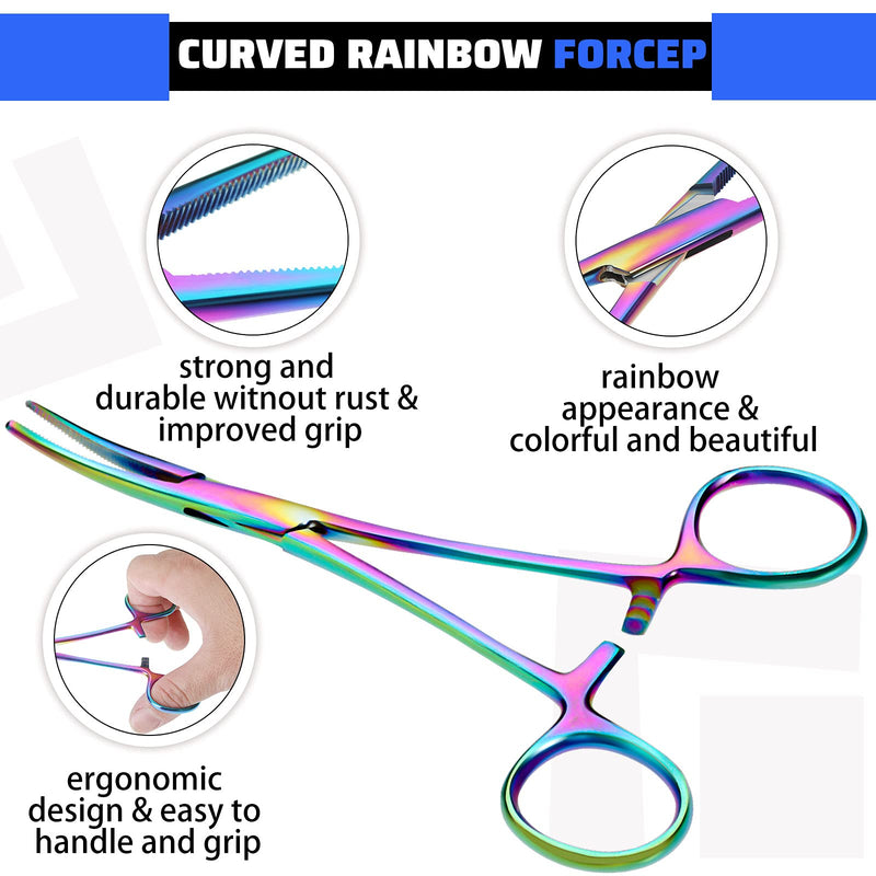 BBTO Hemostat Curved and Straight Hemostat Forceps Piercing Pliers Forceps, Stainless Steel Straight and Curved Pliers, Fishing Tweezer Hemostats(Colorful,2 Pcs) 2 Colorful