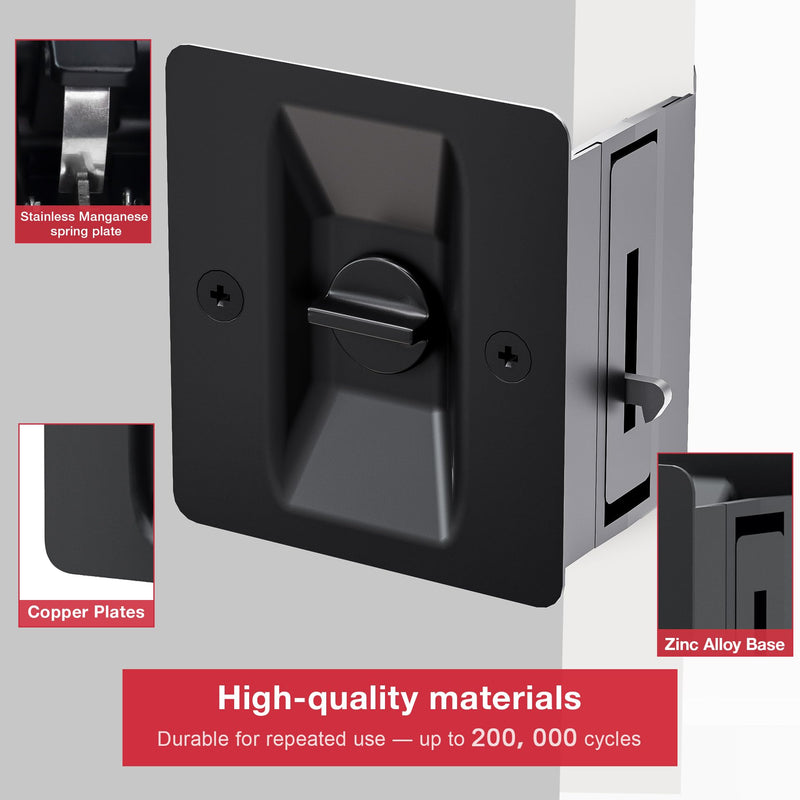 Matte Black Pocket Door Lock, 3-Pack Privacy Pocket Door Hardware, Pocket Door Handles, Pocket Door Lock Latch with Pull, 2-3/4’’x2-1/2’’, for 1.38’’-1.77’’ Thickness Door