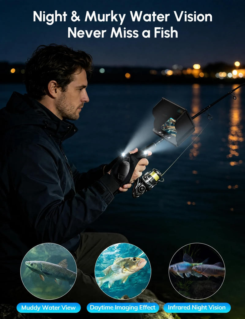 200° Ultra-Wide 1080P HD Underwater Fishing Camera with LED Flashlight Glove, IR Night Vision, 50FT Cable for Ice Lake Boat Kayak Fishing