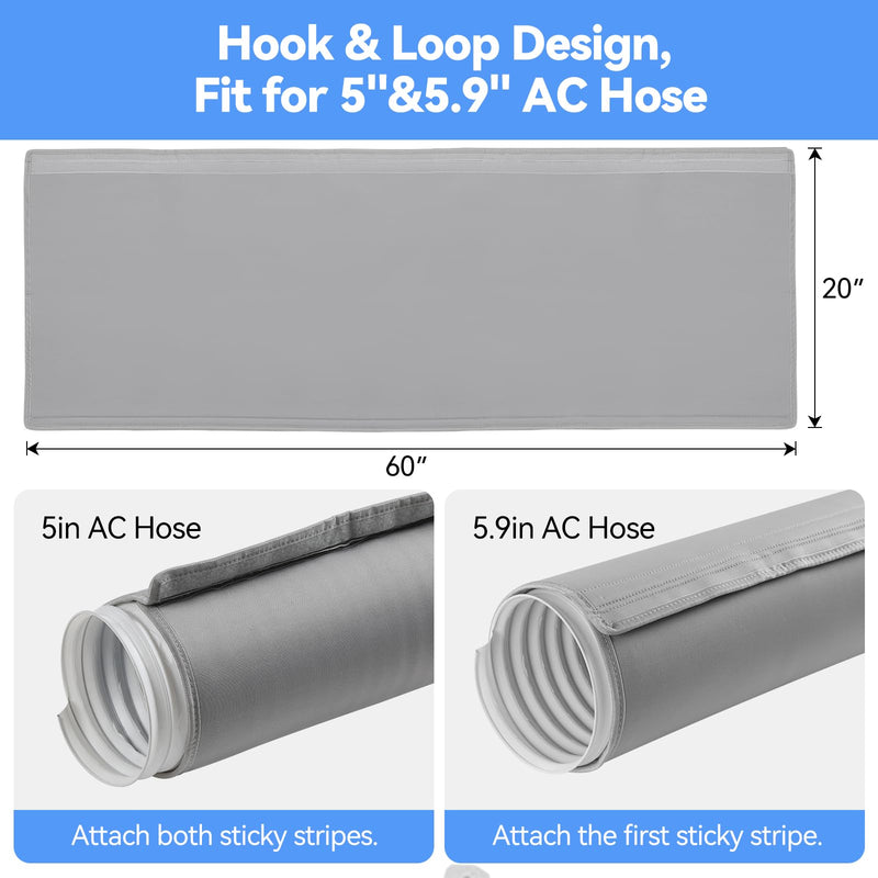 AGPTEK Portable Air Conditioner Hose Cover, Insulated AC Hose Sleeve for 5" & 5.9" Exhaust Hose, 60"AC Tube Duct Vent Wrap, Easy Installation, Gray