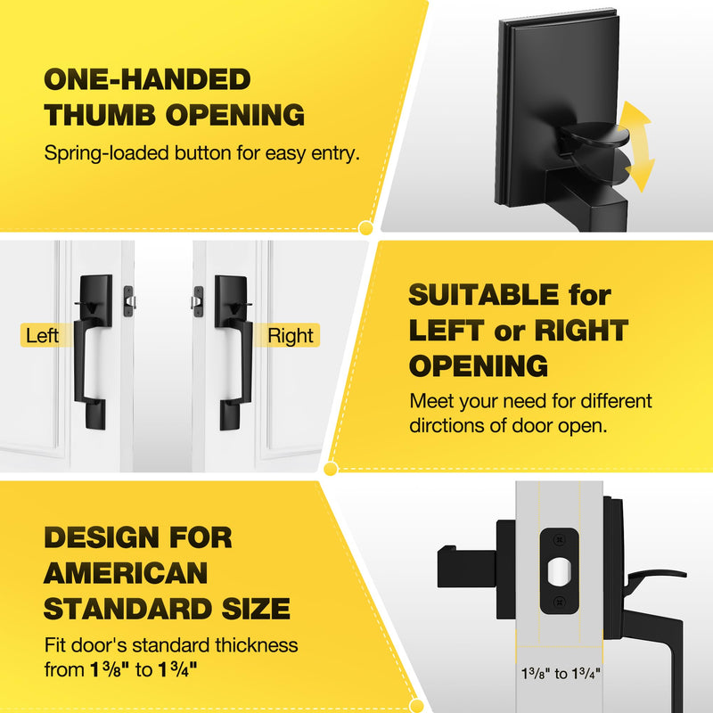 Kolet Front Door Handle, Handle Set with No Lock, Exterior Entry Door Handle, Heavy Duty Zinc Alloy, Reversible for Right & Left Opening, Deadbolt Not Included, Matte Black