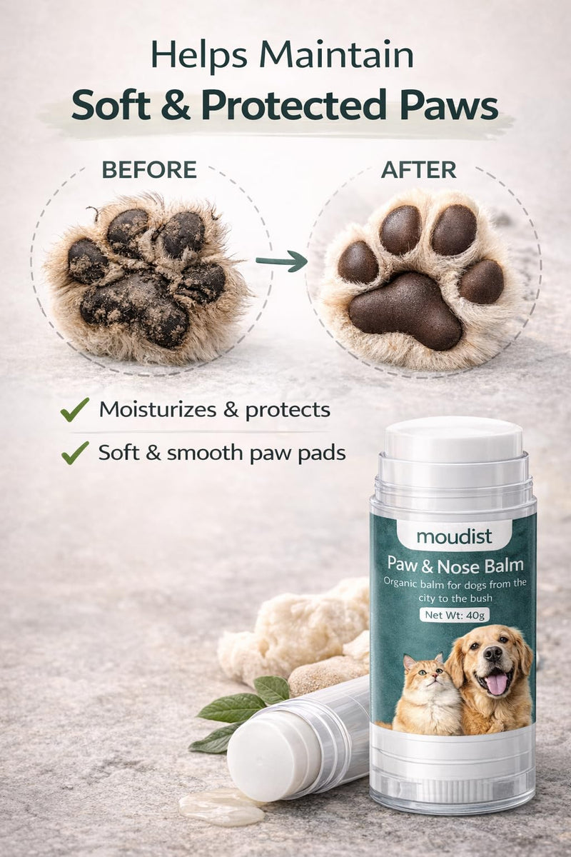 Dog Paw Balm Stick for Dry Cracked Paws – Moisturizing Paw & Nose Balm for Dogs & Cats – Paw Protector for Hot Pavement & Winter Walks, Non-Greasy Formula (40g)