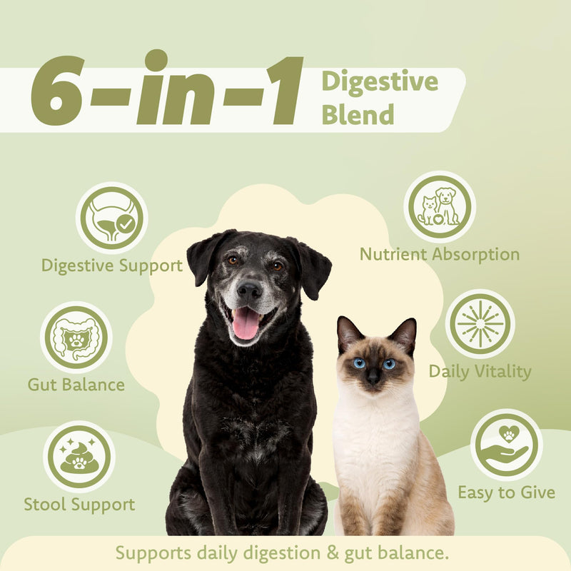 LOVITA Pets Digestive Health Probiotic for Dogs & Cats, SUBACTIL PB6 Spore Probiotic, 6-Strain Blend with Prebiotics (Inulin & FOS) and Digestive Enzymes, Chicken Flavor, 60 Capsules
