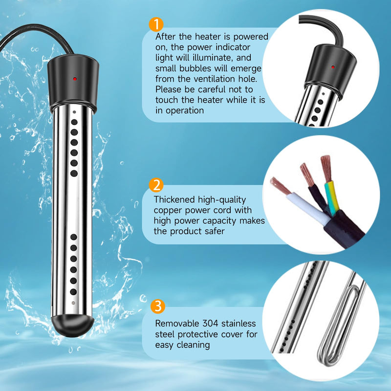 2000W Immersion Water Heater Camping Water Heater with Digital LCD Thermometer 304 Stainless Steel Guard Bucket Auto Power-Off Heater Water for Pool Bathtub Barrel Pot