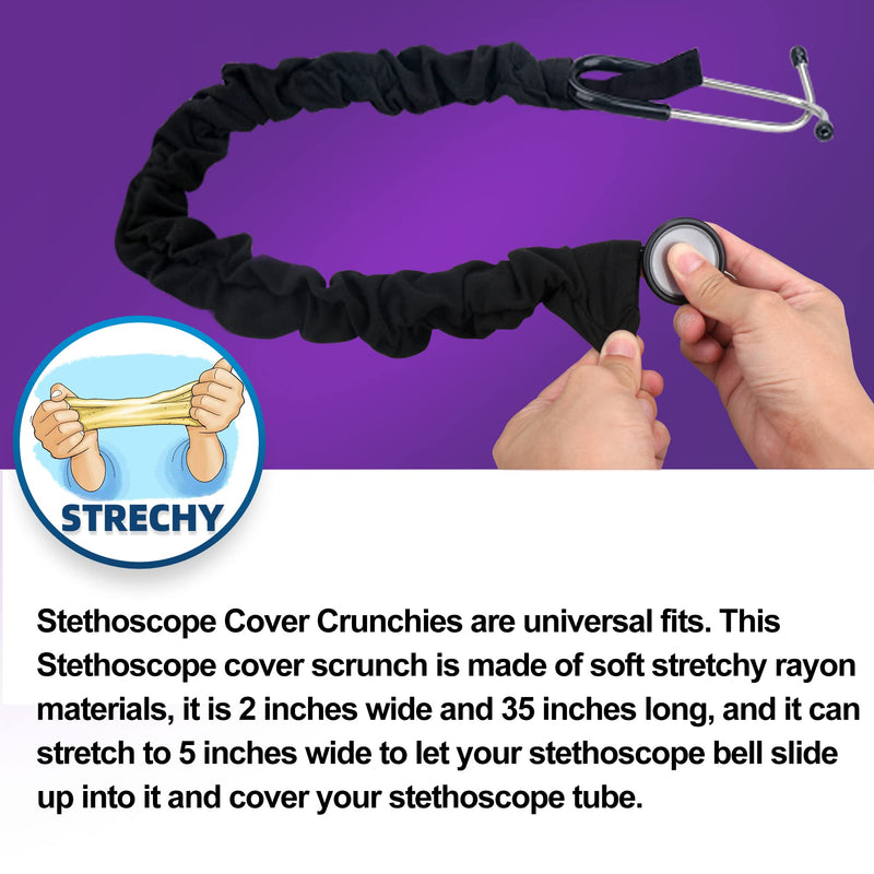 ABAMERICA Stretchy Stethoscope Cover Scrunchie, Stretchy Slim Looking Stethoscope Sleeves Universal Fit to All Types of Stethoscopes A14- 1 Pcs Stretchy Rayon - Black