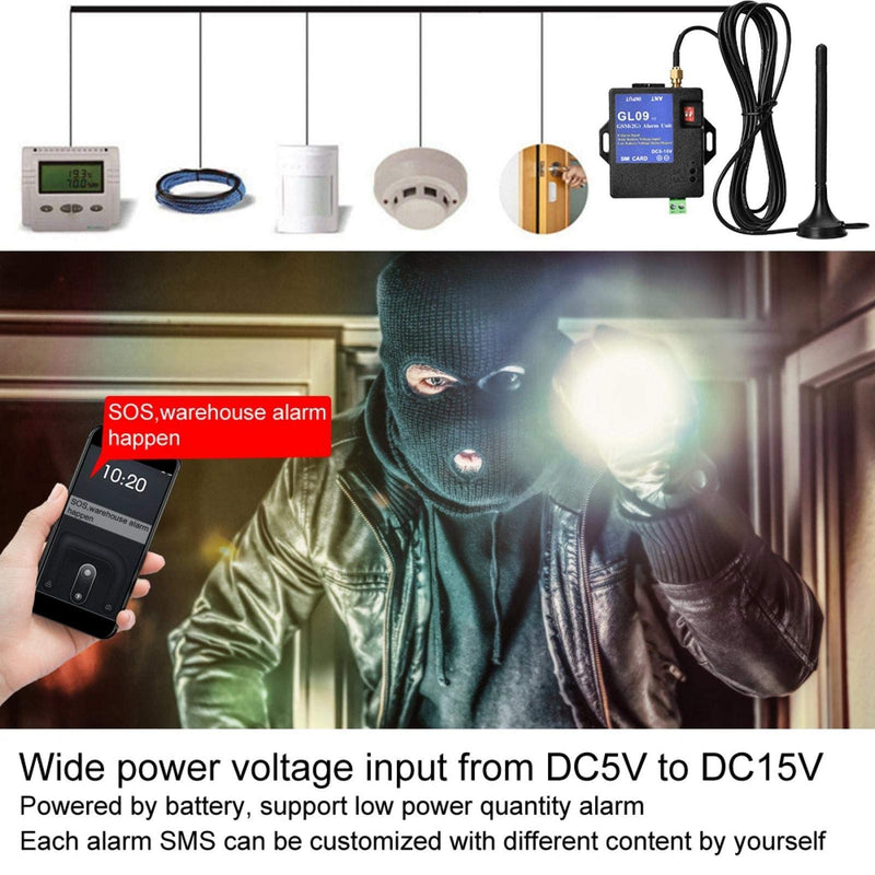 GSM Alarm System, GL09 8 Channel Battery Operated App Control SMS Alert Security Systems for Home and Warehouse