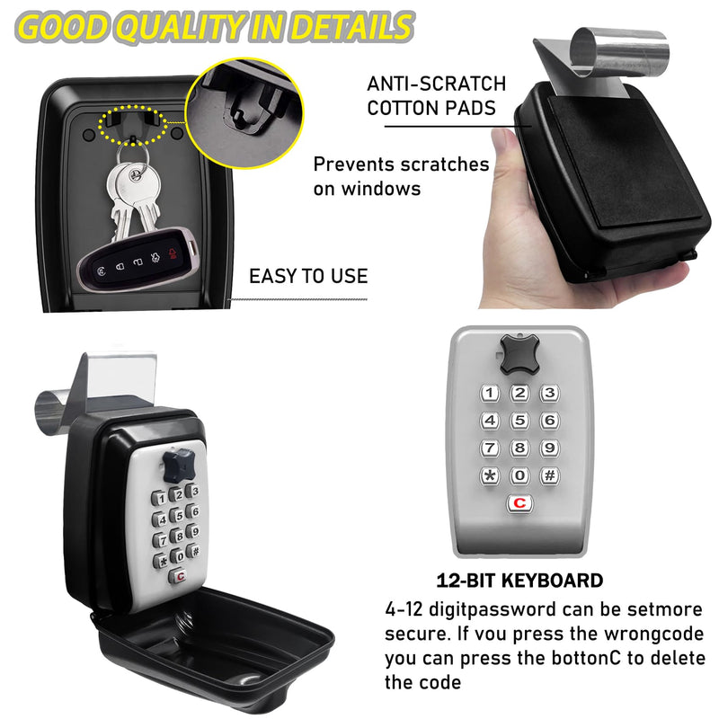 Upgrade SL-591 Car Key Lock Box, Car Window Lock Box for Turo, Car Window Punch Button LockBox, Vehicle Window Key Box, Vehicle Window Lock Box fit for Ride Share, Turo, GetAround,10 Year Warranty Gray