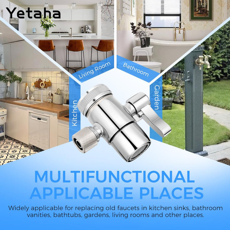 Yetaha 3/8" Faucet Diverter Valve, Kitchen Bathroom Faucet Splitter Adapter for Tubing Replacement Part, Bathroom Vanity Metal Sink Connector, Single Handle Size: 3/8"(9.5mm)