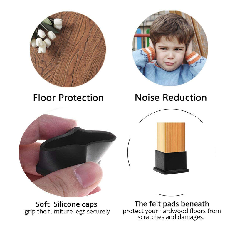 1 inch x1 inch Rubber Square Feet Furniture Table Chair Leg Foot Cover Caps Chair Leg Floor Protectors, Wood Floor Protector 1" x 1" 12pcs Black 1x1inch