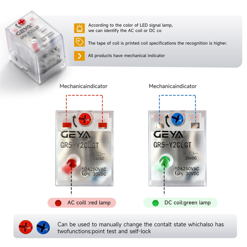 2PCS Electromagnetic Power Relay, 8-Pin DC 12V 10Amp DPDT Relay,LED Indicator, GR5-Y2CLGT with Socket Base and DIN Rail 12VDC-2pcs