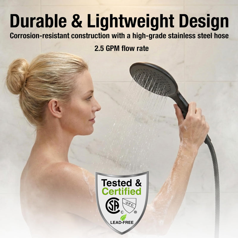 Dura Faucet DF-SA434-MB RV 6 inch Rain Shower Wand (Matte Black) | Single-function handheld spray with water-saving control. Fits standard RV shower hoses. Matte Black