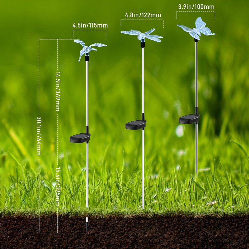 OxyLED Solar Garden Stake Lights 6 Pack Outdoor LED Figurine Lighting Color Changing Waterproof Solar Hummingbird Lights Butterfly Dragonfly for Patio Yard Pathway