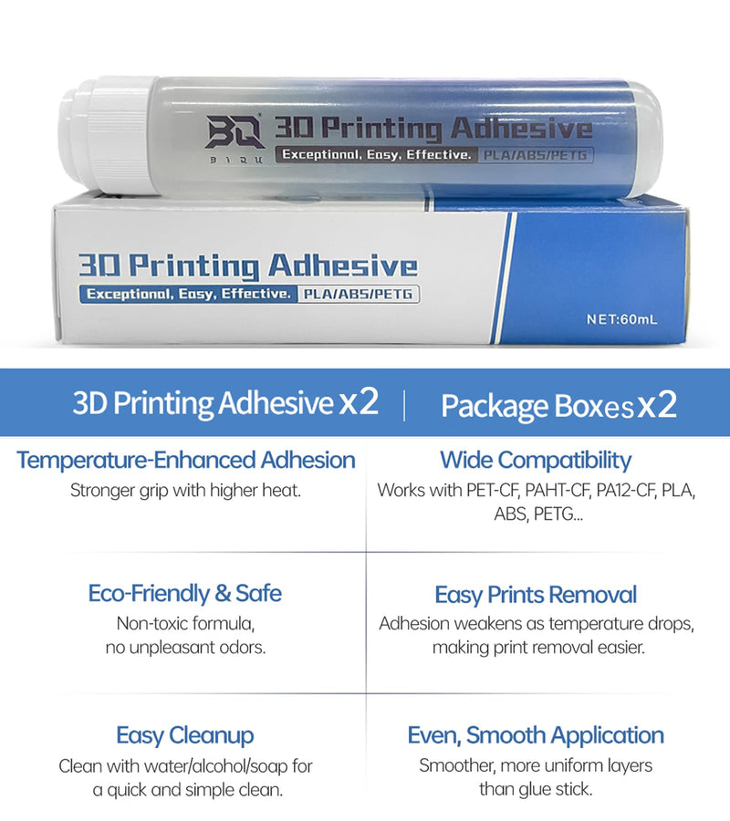 2-Pack 3D Printer Glue Adhesive for Heat Bed, Compatible with Bambu-Lab Printers, BIQU Panda Glue for ABS PLA PETG TPU on Various Build Plates, Stronger Grip Than Glue Stick Warping-Free