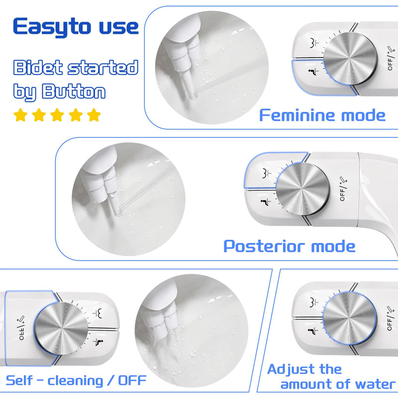 Bidet Attachment for Toilet Non-Electric Ultra-Thin Design,Self-Cleaning Dual Nozzles,Rear & Feminine Hygiene Wash,Adjustable Water Pressure,Cold Water Only, White(0.23 in) A001-Bidet Attachment