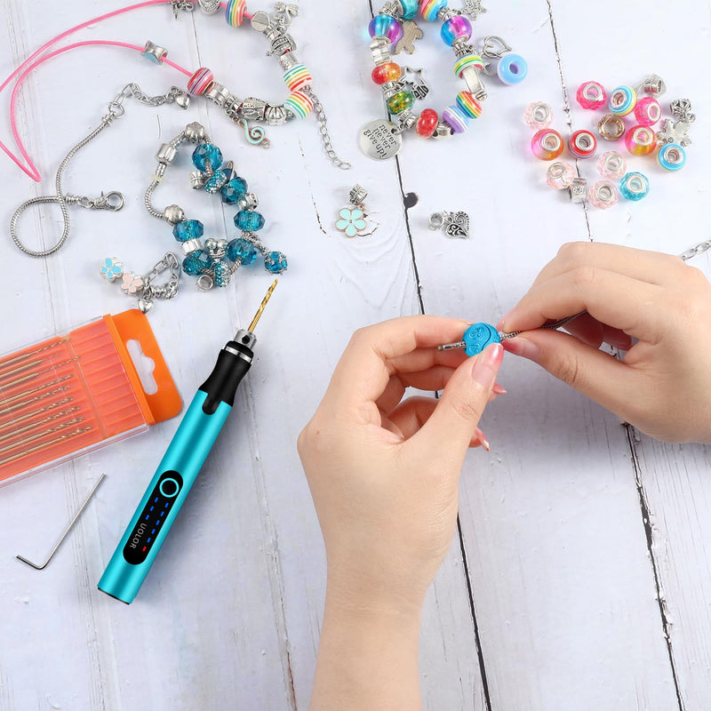 3-Speed Cordless Mini Drill Pen, Rechargeable DIY Electric Hand Drill with 10 Small Drill Bits, Micro Drill Set for Jewelry Making Stone Plastic Resin Keychains Blue Mini Drill Pen