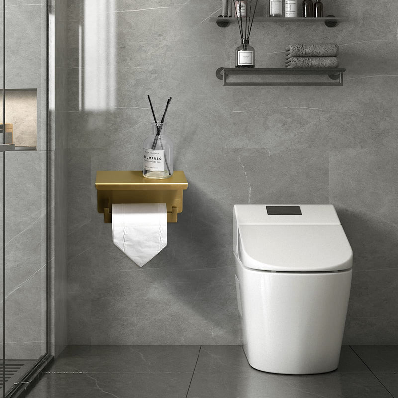 Toilet Paper Holder with Shelf Modern Bathroom Hardware Accessories, Multifunctional Gold Toilet Paper Holder,Stainless Steel Wall Mounting Brushed Gold