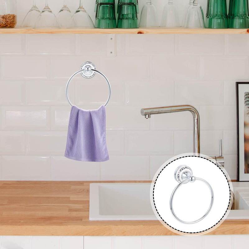 Beavorty Stainless Steel Chrome Plated Floral Porcelain Towel Ring Wall-Mounted Bathroom Towel Holder Sturdy and Kitchen Storage