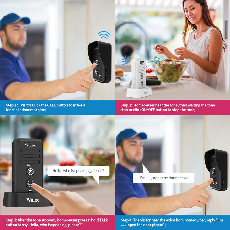Wuloo Wireless Intercom Doorbells for Home Classroom, Intercomunicador Waterproof Electronic Doorbell Chime with 1/2 Mile Range 3 Volume Levels Rechargeable Battery (Black, 1&2) 1t2-black