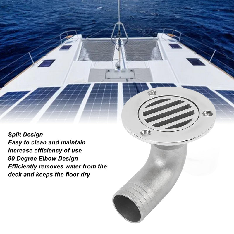 Marine Deck Drainer 316 Stainless Steel Split 90 Degree Elbow Deck Drain 32mm Diameter for Fishing Boats Yachts Commercial Vessels Seawater Corrosion Resistant