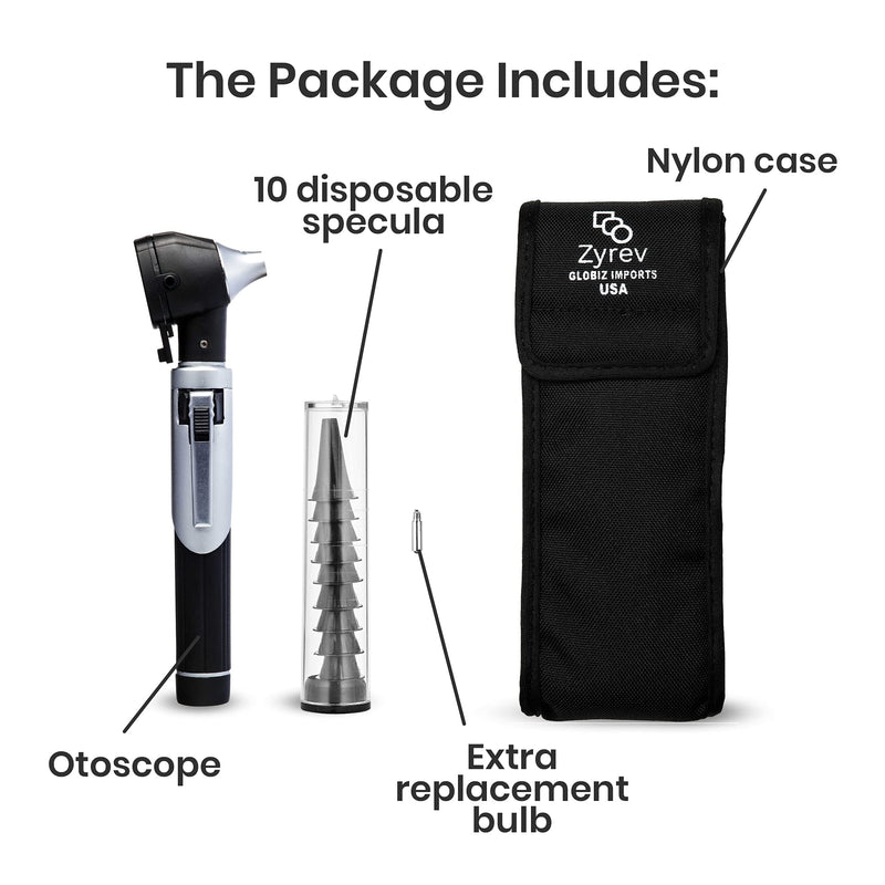 Zyrev ZetaLife Otoscope - Ear Scope with Light, Ear Infection Detector, Pocket Size (Black Color) Black