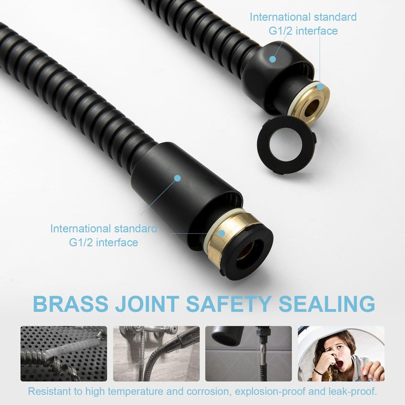 OFFO Shower Hose, Kink Free Stainless Steel Shower Hose Attachment Electroplating Handheld Shower Head Hose Flex Hoses Extension with Brass Insert & Nut for Pet Bathing Cleaning 60 Inch, Matte Black 60 Inches