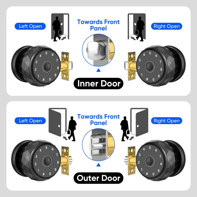 Smart Door Knob Fingerprint Door Lock with Keypad, Keyless Entry Deadbolt for Front Door, Smart Auto Lock Deadbolt with Phone/Watch App Control, Biometric Fingerprint Gate Knob with 6 Ways to Unlock Smart Door Knob