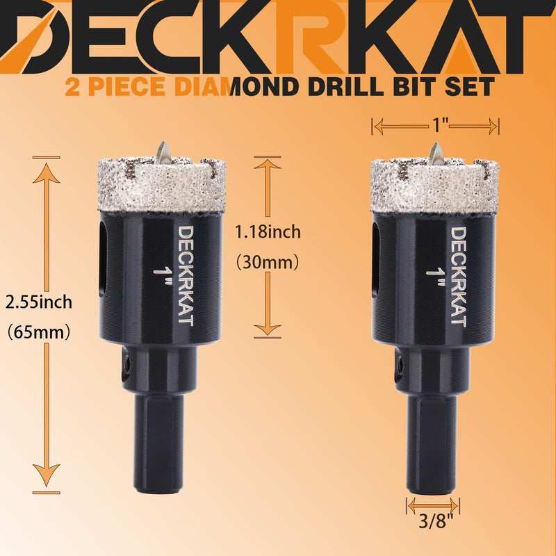 1 Inch Diamond Hole-Saw Bits with Pilot Drill Bit - 2pc 1" Diamond Tipped Tile Hole Saws with Guiding Bit Accurate Drilling for Porcelain Tile Ceramic Pottery Granite Stone Glass Bottles 25mm 1”