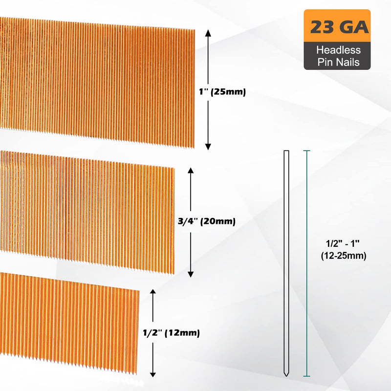 23 Gauge Micro Pin Nails 10,000 PCS/Box, 1-inch (25mm) Headless Pins Fits Pneumatic Pin Nailer and Air Power Pinner for Furniture (P625) P625