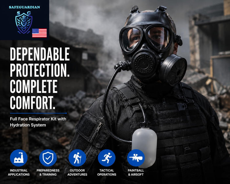 Full Face Respirator Mask with 40mm Filter & Hydration Kit