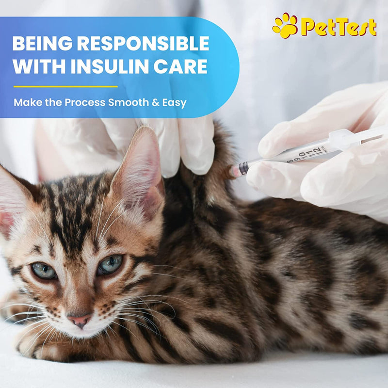 PetTest U-40 Pet Insulin Syringes With Needles - Comfortable Thin 31 Gauge Needles - For Cats & Dogs - Pets Diabetic Supplies - 100 Pack - Thinnest 31G, 5/16 inch long needle, 1/2cc (0.5cc) Volume 31 Gauge, 0.5 cc