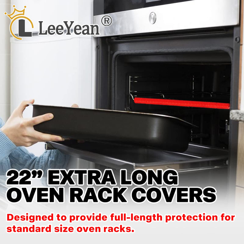 Oven Rack Shields Extra Long 22 Inch, 2 Pack Heat Resistant Oven Guards for Racks, Silicone Oven Rack Edge Protector, Full Length Fit on Standard-Sized Ovens, Prevents Hand and Arm Burns Red