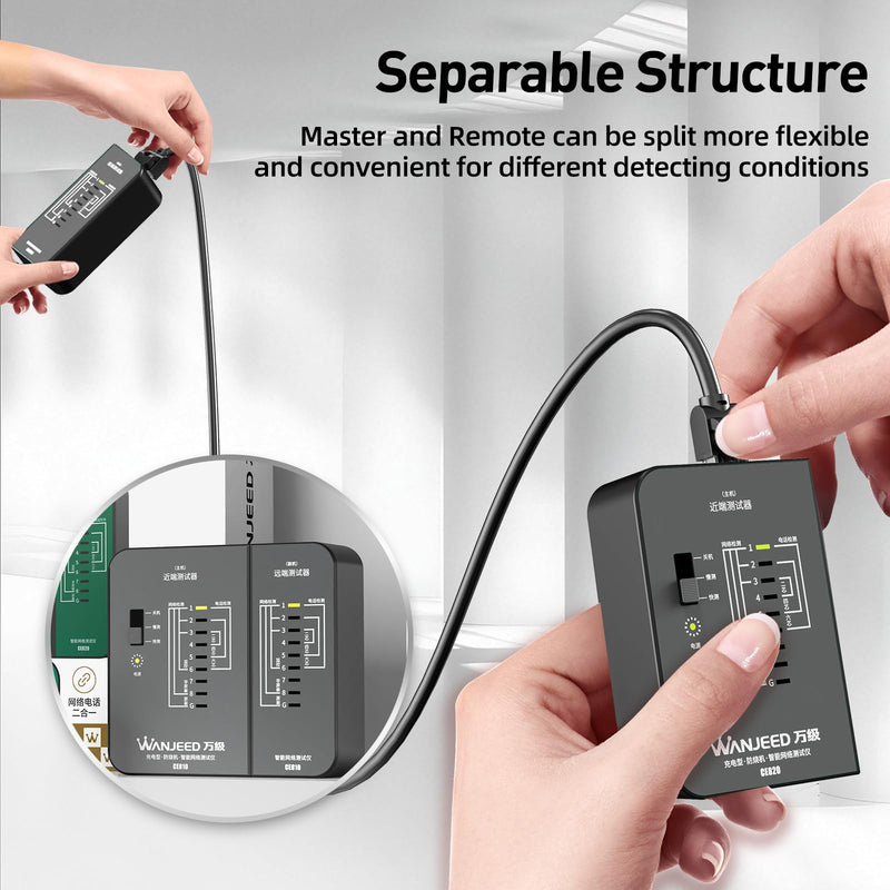 Professional Rechargeable Network Cable Tester - for RJ45/RJ11/RJ12, Tests CAT5/CAT5e/Cat6/Cat6a/CAT7 UTP/STP, PoE & CAT3, Wire Mapping, Fault Finder-Black-CE810 Charging Ethernet Tester-Black