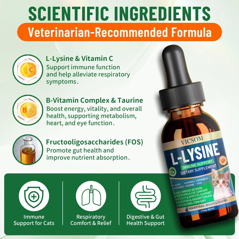 Cat Lysine & Skin Support Bundle, Liquid Lysine for Cats & Natural Soft Chews, Immune, Respiratory & Skin Wellness, Chicken Flavor, 60 ml Drops + 200 Chews
