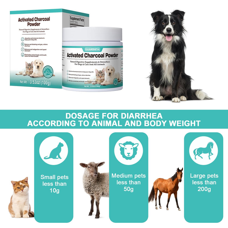 Activated Charcoal for Dogs, Cats, and All Pets, Charcoal for Dogs Poisoning, Digestive Upset and Gas Relief, Liver Support, Non-GMO, Gluten Free,3.53oz(Powder) N3.53oz