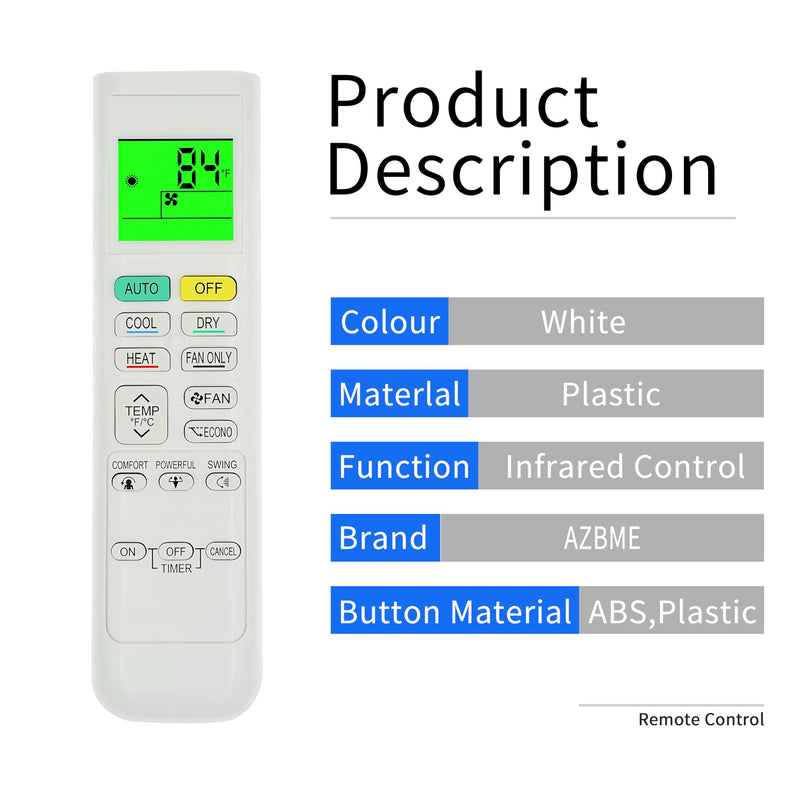 Replacement Remote Control for DAIKIN AC Air Conditioner FTX09NMVJU FTXN09NMVJU RX09NMVJU FTX12NMVJU FTXN12NMVJU FTX15NMVJU FTXN15NMVJU FTX18NMVJU FTXN18NMVJU FTXN24NMVJU FTX24NMVJU