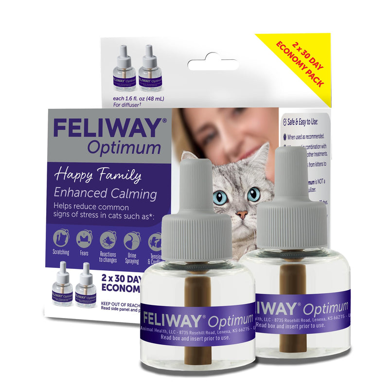 FELIWAY Optimum Cat Calming Diffuser Refill – Cat Pheromone Diffuser Refill for Advanced Support to Reduce Stress, Spraying, Scratching, Fighting and Hiding– 2 Pack