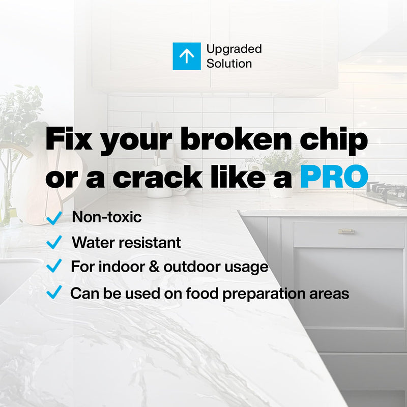 Quartz Countertop Repair Kit DIY (Clear, White Acrylic & Dark White Color) - Fix Your Defect Like a Pro I Suitable for Most Repairs I Fix Broken Chips in Minutes