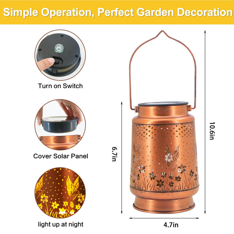 Hummingbird Solar Lantern Outdoor Hanging, Metal Bird Decor Waterproof LED Decorative Light for Garden Patio Yard Lawn Backyard Front Porch, Christmas Thanksgiving Birthday Gifts for Women Mom Grandma 1 Hummingbird