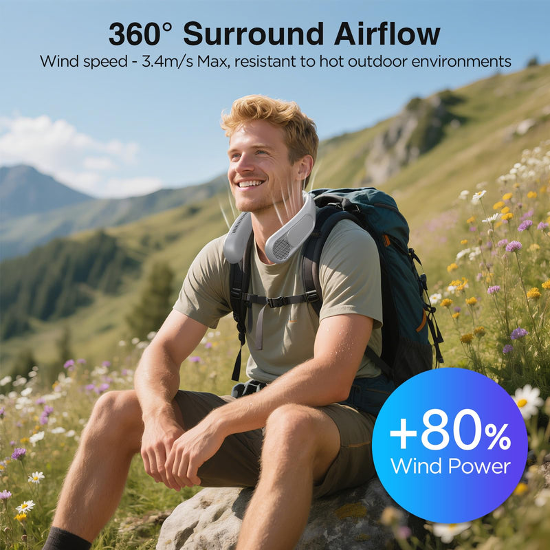Hotsales Neck Fan, Hands Free Bladeless Neck Fans Portable Rechargeable, 6000 mAh Battery Operated Wearable Personal Fan, Cooling Neck Fan, 3 Speeds, USB Fan Gifts for Men, Women, Travel, Outdoor Gray