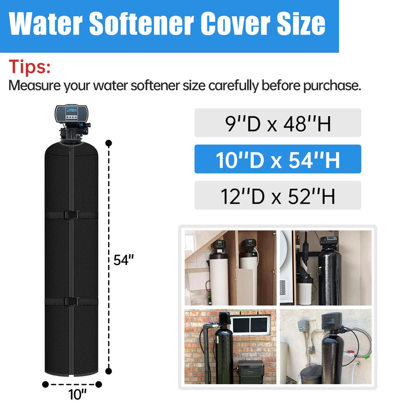 Water Softener Tank Jacket, 3mm Neoprene Water Softener Cover Insulated, Heavy Duty Tank Cover to Prevent Sweating, 10''D x 54''H- Black