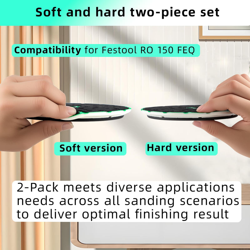 202461 Soft Sanding Pad + 202463 Hard Sanding Pad Compatible with Festool RO 150 FEQ Sander, 6 Inch Back-up Sanding Discs (2-Pack) 2 202461 +202463