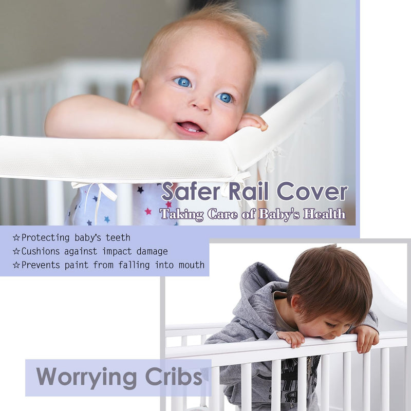 4 Pc Breathable Crib Rail Covers for Teething Mesh Corner Edge Protector Strip, Soft Furniture Guards, Reversible Guardrail Cover Protector for Boys Girls(White)