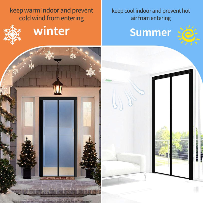 Adjustable Transparent Insulated Door Curtain DIY Size Width 29"-34" Height 79"-82",Screen Door with Reinforced Magnets Auto Closer, to Keep Warm in Winter Cool in Summer for Air Conditioner Room 29"-34" x 79"-82"