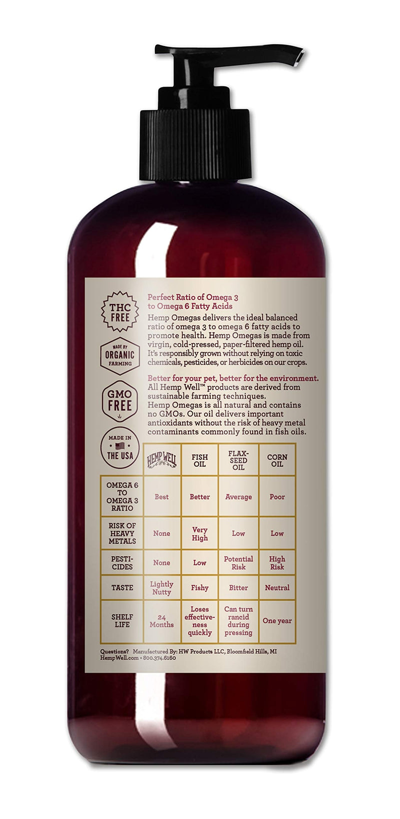 Hemp Well Thrive Oil for Dogs and Cats – Supports Hip, Joint, and Heart Health, Promotes Immune System, and Promotes Healthy Skin from Seasonal Allergies, Organically Sourced - 16 Ounces 16 Ounce