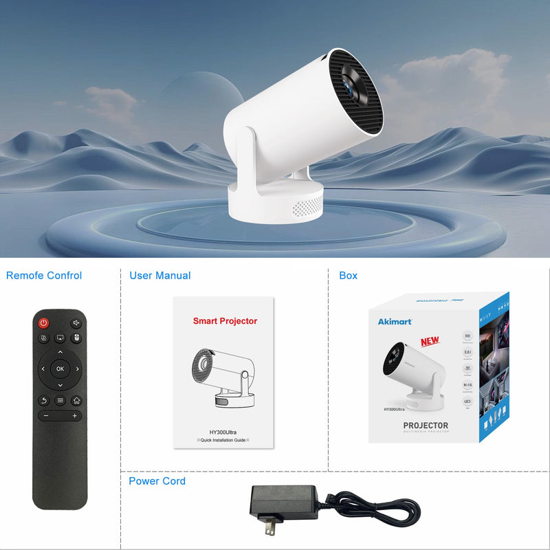 Mini Projector 4K support with Dual-Band WIFI6 5G Wireless 5.4 Bluetooth Android 11, Soundbase Speaker, Auto Vertical Keystone 180°Rotatable Portable Projector for Home Bedroom Outdoor White