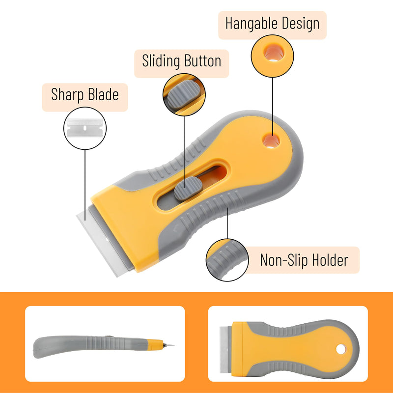 Bates- Razor Blade Scraper Set, 3 Pack, Razor Scraper Set with Extra 50 Plastic & 30 Metal Blades, Window Scraper Tool, Glass Scraper Blades, Razor Blade Retractable, Paint Scraper Tool